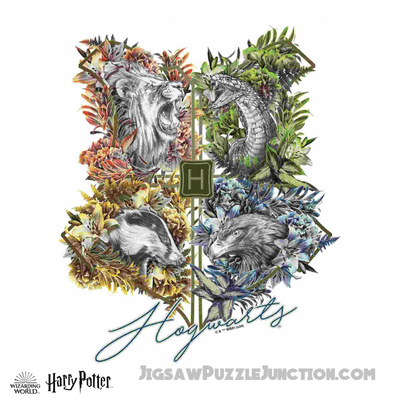 Harry Potter - Hogwarts Crests - Utilitarian Romance Wooden Jigsaw Puzzle