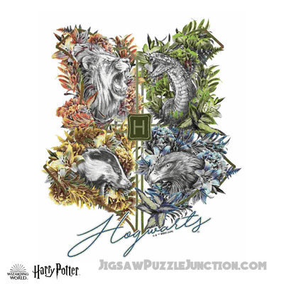 Harry Potter - Hogwarts Crests - Utilitarian Romance Wooden Jigsaw Puzzle