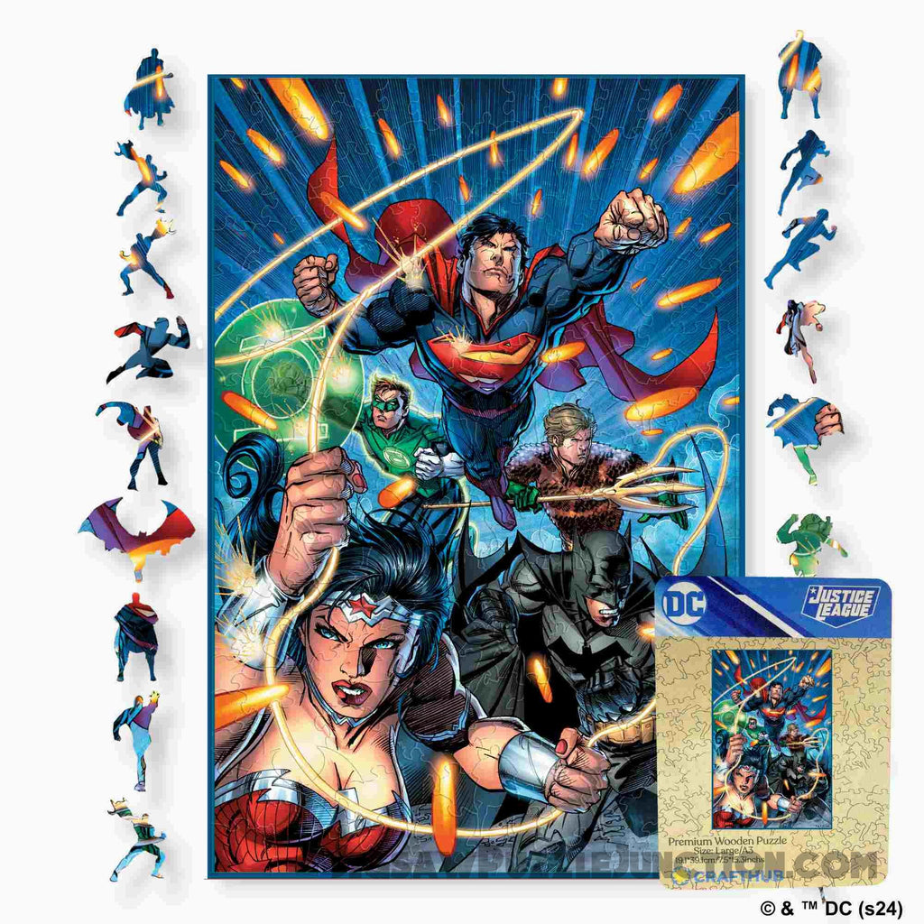 Justice League Heroes Assemble - The Battle Begins Wooden Jigsaw Puzzle